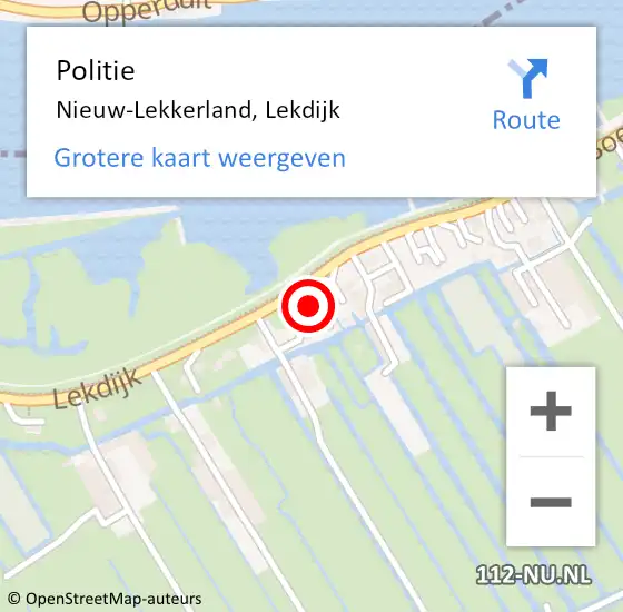 Locatie op kaart van de 112 melding: Politie Nieuw-Lekkerland, Lekdijk op 15 mei 2023 05:47