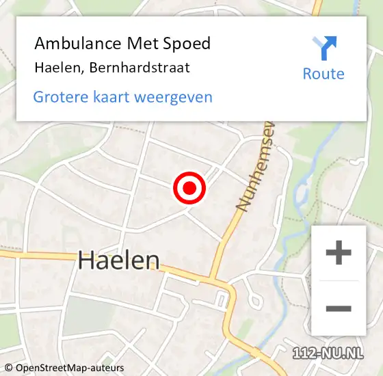 Locatie op kaart van de 112 melding: Ambulance Met Spoed Naar Haelen, Bernhardstraat op 15 mei 2023 06:16