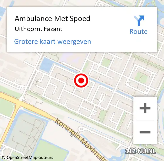 Locatie op kaart van de 112 melding: Ambulance Met Spoed Naar Uithoorn, Fazant op 15 mei 2023 07:45