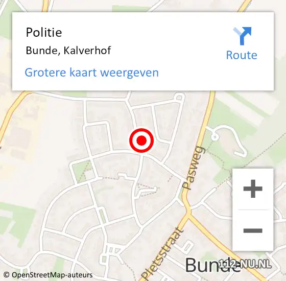Locatie op kaart van de 112 melding: Politie Bunde, Kalverhof op 15 mei 2023 08:00
