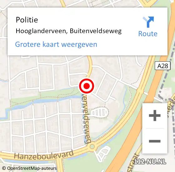 Locatie op kaart van de 112 melding: Politie Hooglanderveen, Buitenveldseweg op 15 mei 2023 08:08