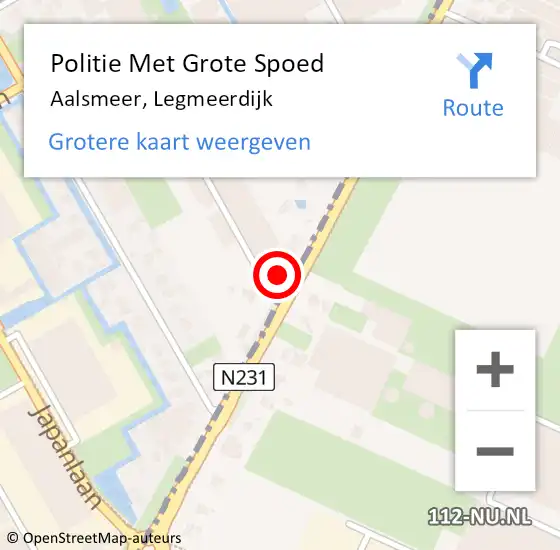 Locatie op kaart van de 112 melding: Politie Met Grote Spoed Naar Aalsmeer, Legmeerdijk op 15 mei 2023 08:15