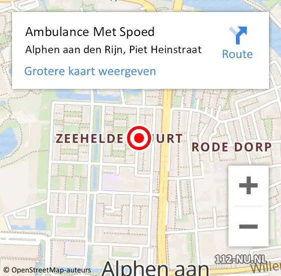 Locatie op kaart van de 112 melding: Ambulance Met Spoed Naar Alphen aan den Rijn, Piet Heinstraat op 15 mei 2023 08:36