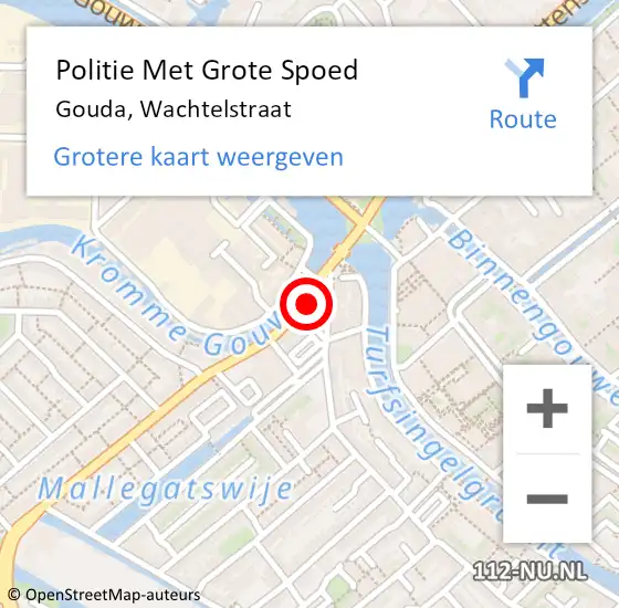 Locatie op kaart van de 112 melding: Politie Met Grote Spoed Naar Gouda, Wachtelstraat op 15 mei 2023 08:48