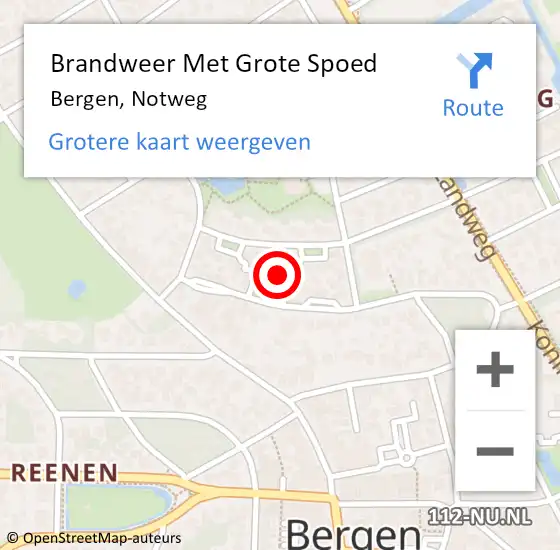 Locatie op kaart van de 112 melding: Brandweer Met Grote Spoed Naar Bergen, Notweg op 15 mei 2023 09:17