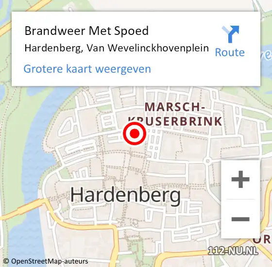 Locatie op kaart van de 112 melding: Brandweer Met Spoed Naar Hardenberg, Van Wevelinckhovenplein op 15 mei 2023 09:59