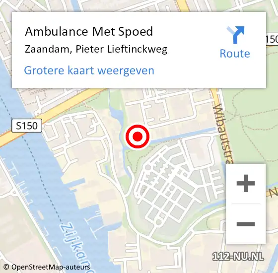 Locatie op kaart van de 112 melding: Ambulance Met Spoed Naar Zaandam, Pieter Lieftinckweg op 15 mei 2023 10:07