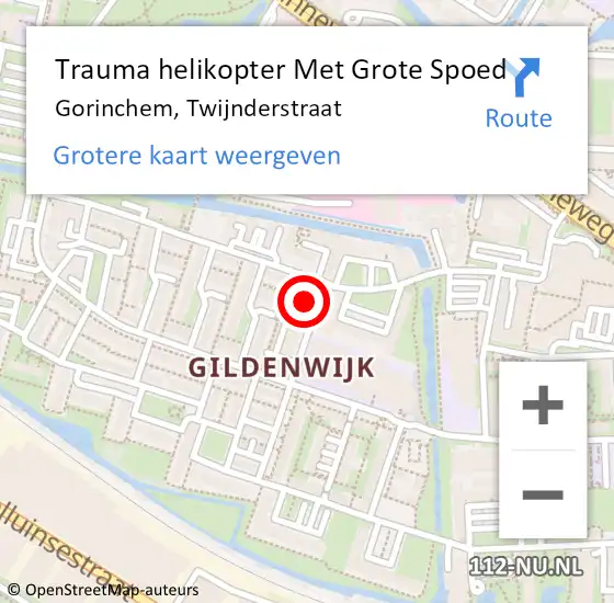 Locatie op kaart van de 112 melding: Trauma helikopter Met Grote Spoed Naar Gorinchem, Twijnderstraat op 15 mei 2023 10:23