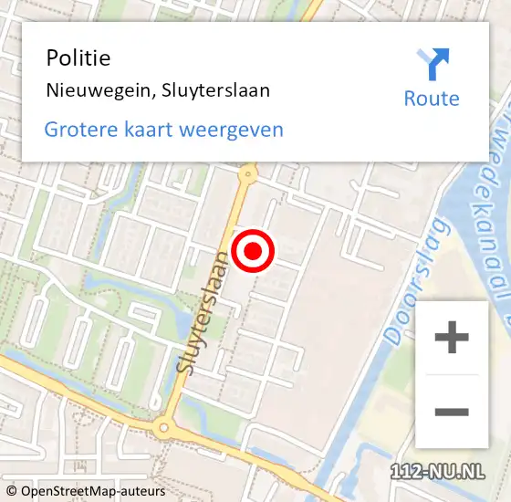 Locatie op kaart van de 112 melding: Politie Nieuwegein, Sluyterslaan op 15 mei 2023 10:30