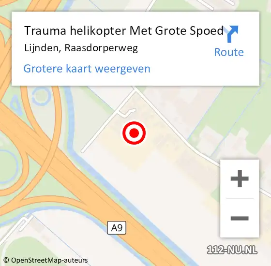 Locatie op kaart van de 112 melding: Trauma helikopter Met Grote Spoed Naar Lijnden, Raasdorperweg op 15 mei 2023 10:49
