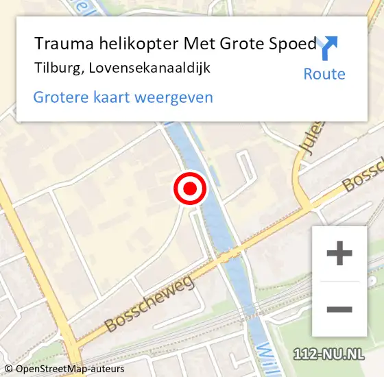 Locatie op kaart van de 112 melding: Trauma helikopter Met Grote Spoed Naar Tilburg, Lovensekanaaldijk op 15 mei 2023 11:31