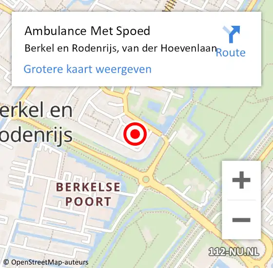 Locatie op kaart van de 112 melding: Ambulance Met Spoed Naar Berkel en Rodenrijs, van der Hoevenlaan op 15 mei 2023 11:31