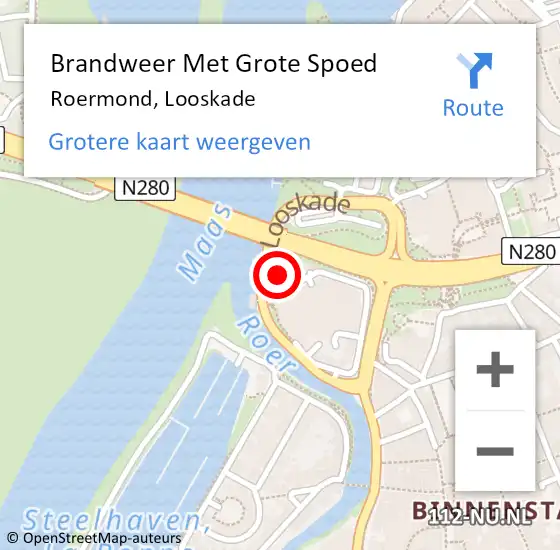 Locatie op kaart van de 112 melding: Brandweer Met Grote Spoed Naar Roermond, Looskade op 15 mei 2023 12:04