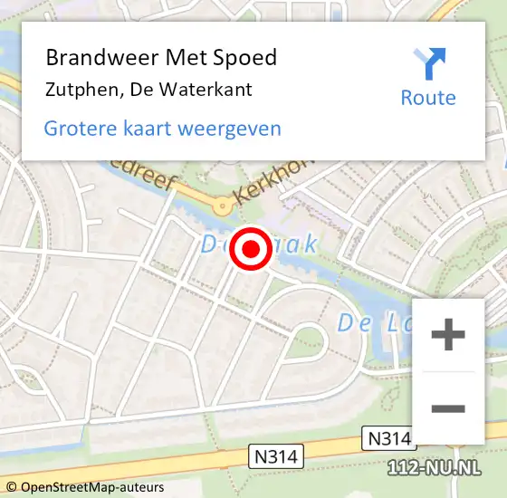 Locatie op kaart van de 112 melding: Brandweer Met Spoed Naar Zutphen, De Waterkant op 15 mei 2023 12:18