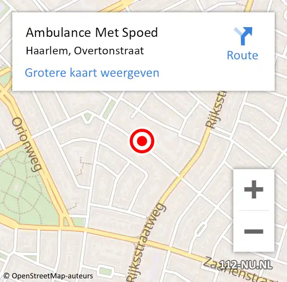 Locatie op kaart van de 112 melding: Ambulance Met Spoed Naar Haarlem, Overtonstraat op 15 mei 2023 12:24