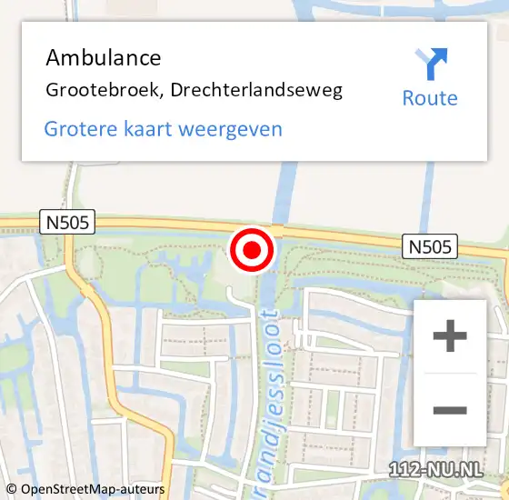 Locatie op kaart van de 112 melding: Ambulance Grootebroek, Drechterlandseweg op 15 mei 2023 13:27