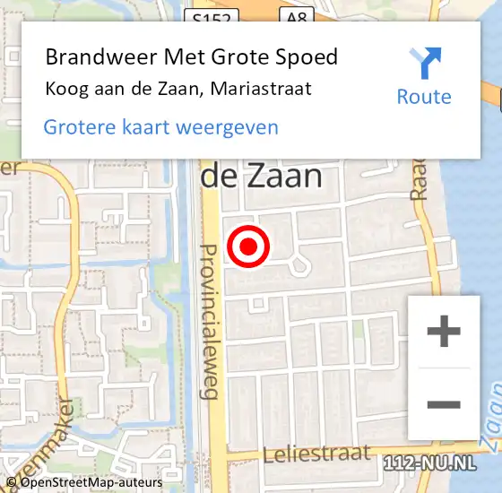 Locatie op kaart van de 112 melding: Brandweer Met Grote Spoed Naar Koog aan de Zaan, Mariastraat op 15 mei 2023 13:44