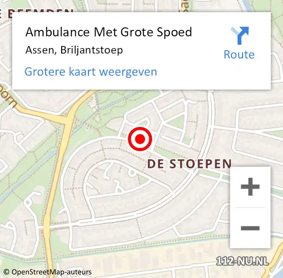 Locatie op kaart van de 112 melding: Ambulance Met Grote Spoed Naar Assen, Briljantstoep op 15 mei 2023 13:49