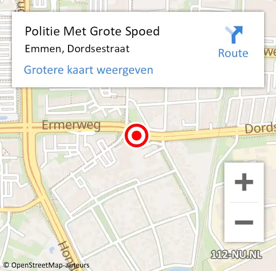 Locatie op kaart van de 112 melding: Politie Met Grote Spoed Naar Emmen, Dordsestraat op 15 mei 2023 14:25