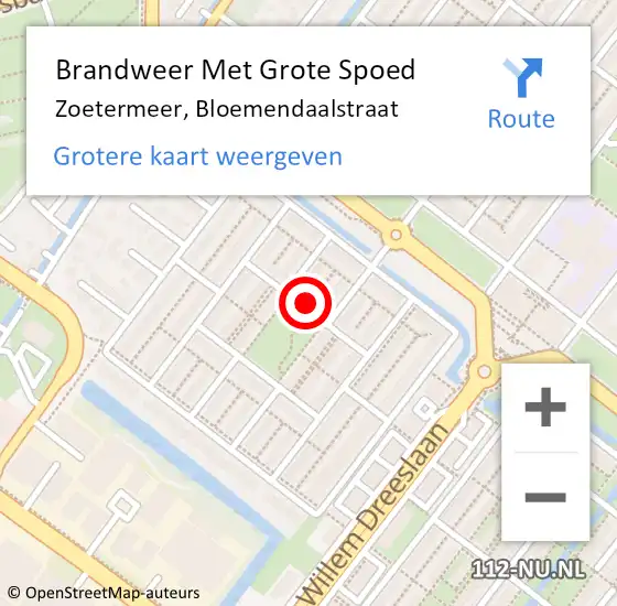 Locatie op kaart van de 112 melding: Brandweer Met Grote Spoed Naar Zoetermeer, Bloemendaalstraat op 15 mei 2023 14:36