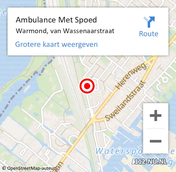 Locatie op kaart van de 112 melding: Ambulance Met Spoed Naar Warmond, van Wassenaarstraat op 15 mei 2023 14:41