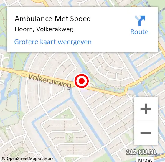 Locatie op kaart van de 112 melding: Ambulance Met Spoed Naar Hoorn, Volkerakweg op 15 mei 2023 15:15