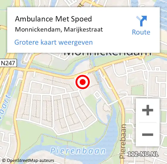 Locatie op kaart van de 112 melding: Ambulance Met Spoed Naar Monnickendam, Marijkestraat op 15 mei 2023 15:39