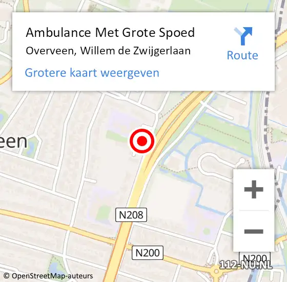 Locatie op kaart van de 112 melding: Ambulance Met Grote Spoed Naar Overveen, Willem de Zwijgerlaan op 15 mei 2023 15:43