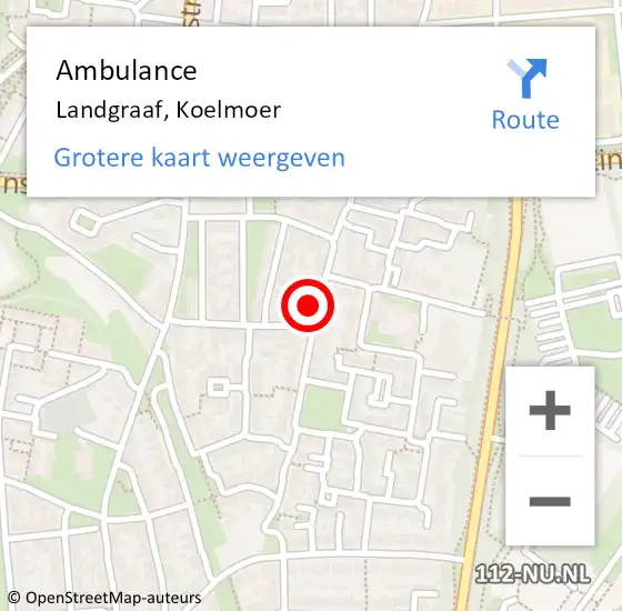 Locatie op kaart van de 112 melding: Ambulance Landgraaf, Koelmoer op 25 augustus 2014 15:33