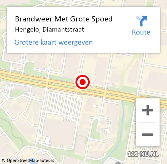 Locatie op kaart van de 112 melding: Brandweer Met Grote Spoed Naar Hengelo, Diamantstraat op 15 mei 2023 15:57