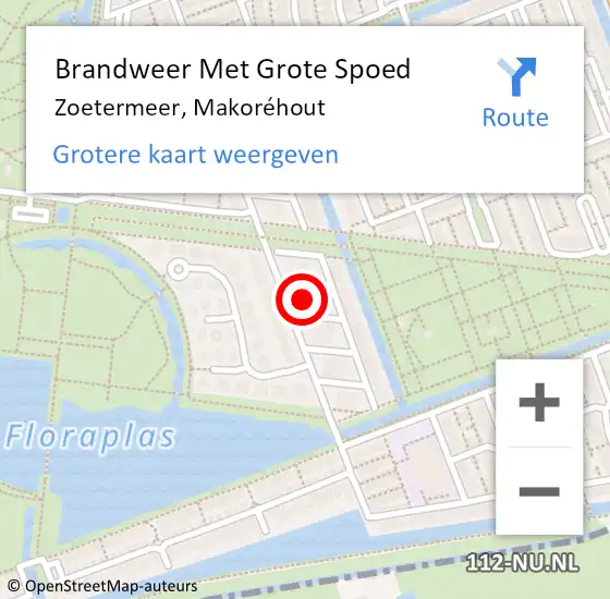 Locatie op kaart van de 112 melding: Brandweer Met Grote Spoed Naar Zoetermeer, Makoréhout op 15 mei 2023 16:30