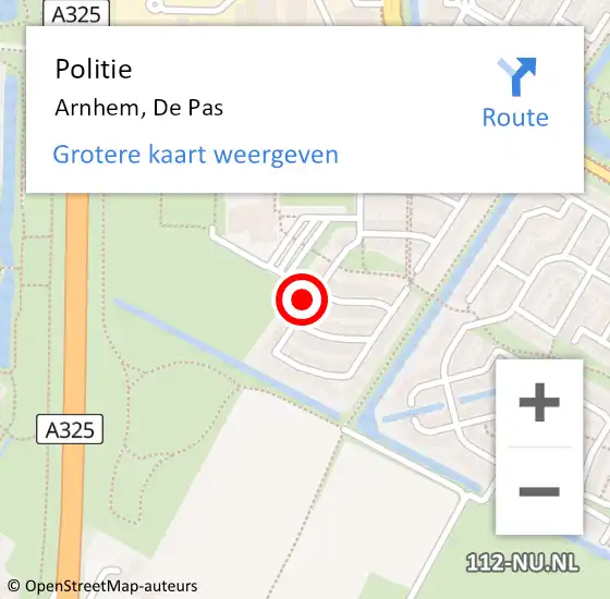 Locatie op kaart van de 112 melding: Politie Arnhem, De Pas op 15 mei 2023 17:01