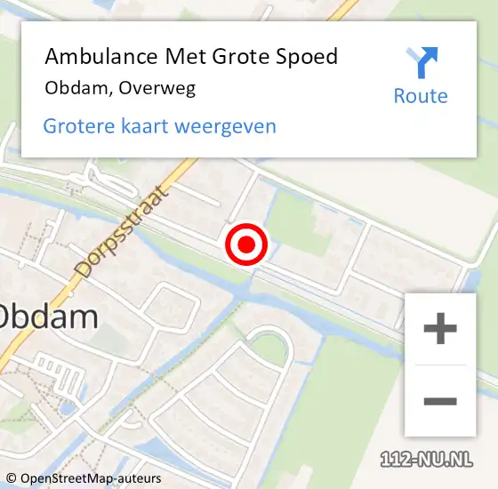 Locatie op kaart van de 112 melding: Ambulance Met Grote Spoed Naar Obdam, Overweg op 15 mei 2023 17:03