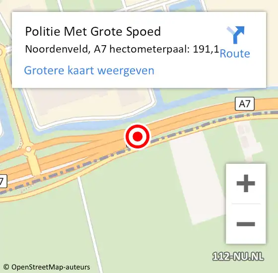 Locatie op kaart van de 112 melding: Politie Met Grote Spoed Naar Noordenveld, A7 hectometerpaal: 191,1 op 15 mei 2023 17:17