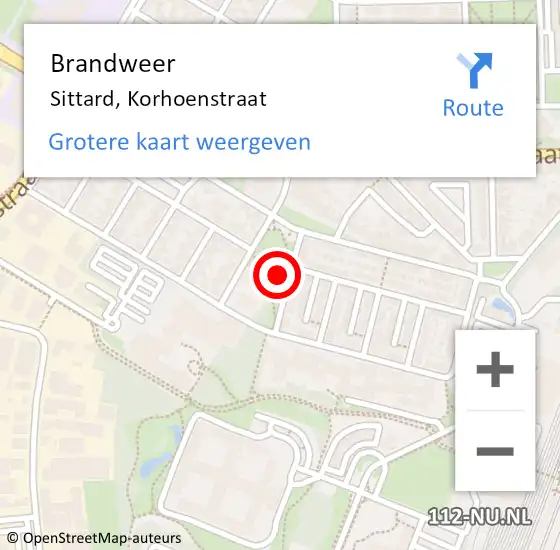 Locatie op kaart van de 112 melding: Brandweer Sittard, Korhoenstraat op 25 augustus 2014 15:49