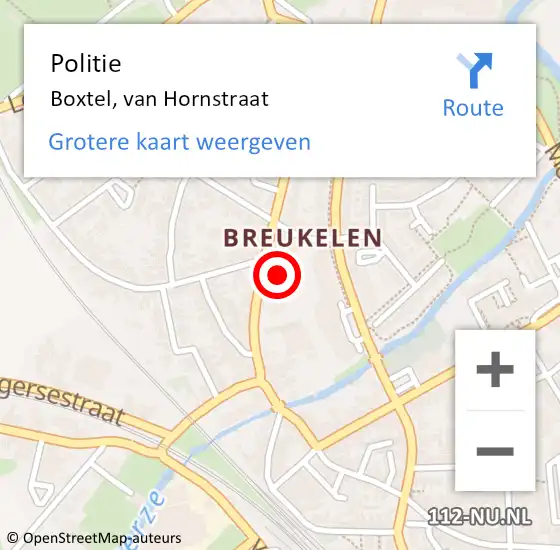 Locatie op kaart van de 112 melding: Politie Boxtel, van Hornstraat op 15 mei 2023 17:49