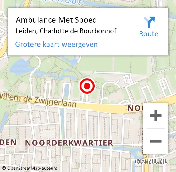 Locatie op kaart van de 112 melding: Ambulance Met Spoed Naar Leiden, Charlotte de Bourbonhof op 15 mei 2023 18:15