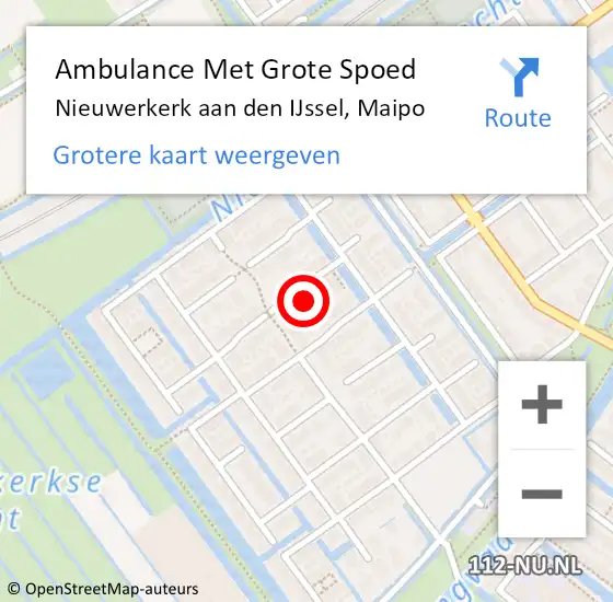 Locatie op kaart van de 112 melding: Ambulance Met Grote Spoed Naar Nieuwerkerk aan den IJssel, Maipo op 15 mei 2023 18:18