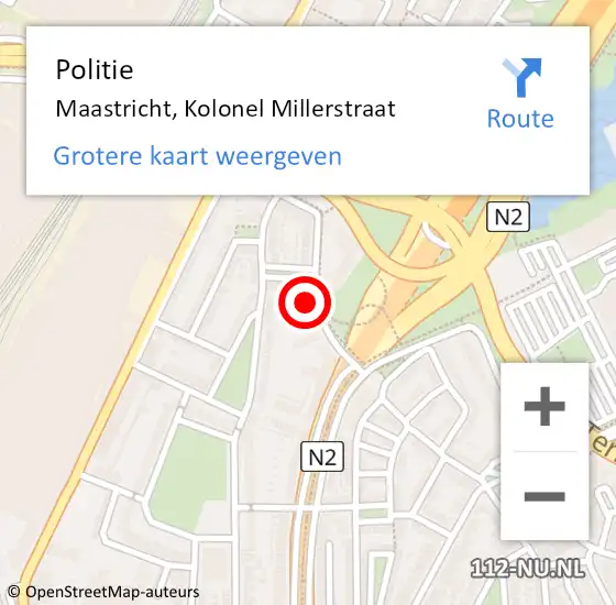 Locatie op kaart van de 112 melding: Politie Maastricht, Kolonel Millerstraat op 15 mei 2023 18:26