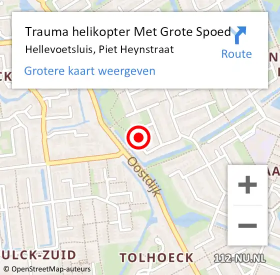 Locatie op kaart van de 112 melding: Trauma helikopter Met Grote Spoed Naar Hellevoetsluis, Piet Heynstraat op 15 mei 2023 18:40