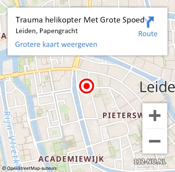 Locatie op kaart van de 112 melding: Trauma helikopter Met Grote Spoed Naar Leiden, Papengracht op 15 mei 2023 19:03