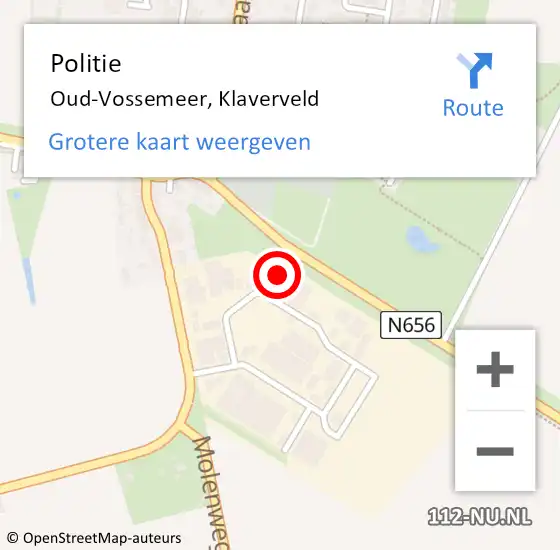 Locatie op kaart van de 112 melding: Politie Oud-Vossemeer, Klaverveld op 15 mei 2023 19:12