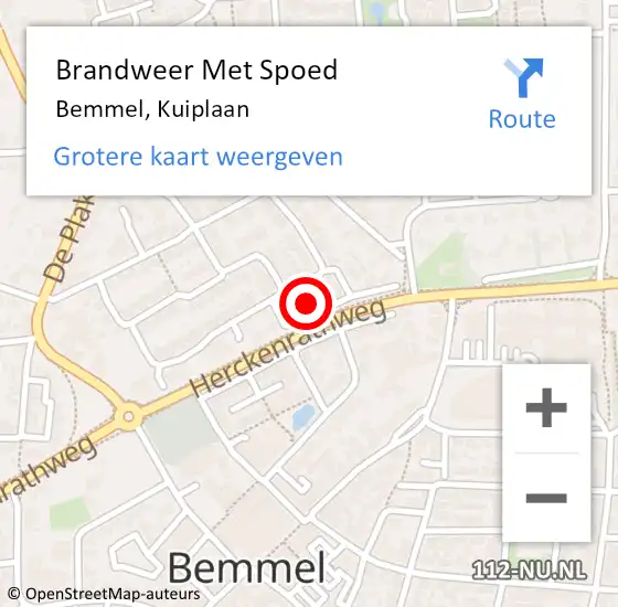 Locatie op kaart van de 112 melding: Brandweer Met Spoed Naar Bemmel, Kuiplaan op 15 mei 2023 19:13