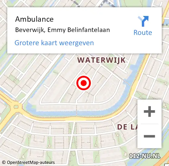 Locatie op kaart van de 112 melding: Ambulance Beverwijk, Emmy Belinfantelaan op 15 mei 2023 19:17