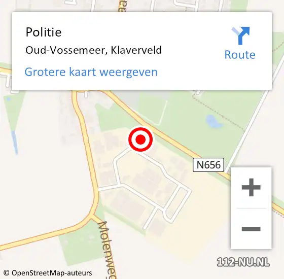 Locatie op kaart van de 112 melding: Politie Oud-Vossemeer, Klaverveld op 15 mei 2023 19:20