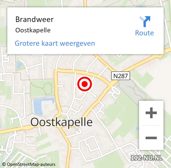 Locatie op kaart van de 112 melding: Brandweer Oostkapelle op 15 mei 2023 19:30