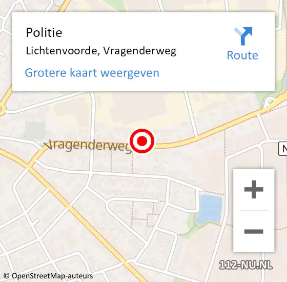 Locatie op kaart van de 112 melding: Politie Lichtenvoorde, Vragenderweg op 15 mei 2023 19:31