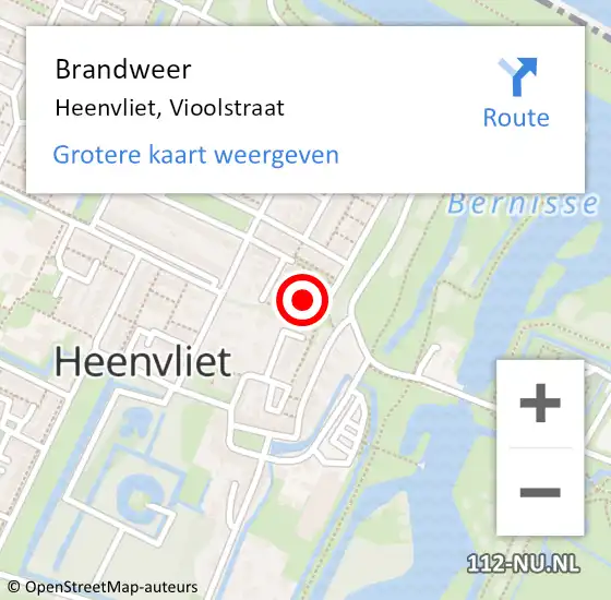 Locatie op kaart van de 112 melding: Brandweer Heenvliet, Vioolstraat op 15 mei 2023 20:04