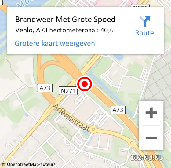 Locatie op kaart van de 112 melding: Brandweer Met Grote Spoed Naar Venlo, A73 hectometerpaal: 40,6 op 15 mei 2023 20:08