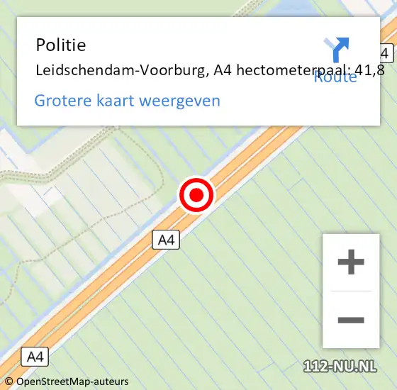 Locatie op kaart van de 112 melding: Politie Leidschendam-Voorburg, A4 hectometerpaal: 41,8 op 15 mei 2023 20:20